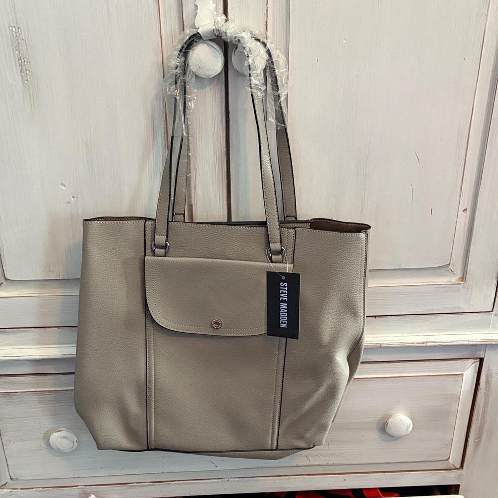 Steve Madden Gray Structured Tote Bag with Double Handles